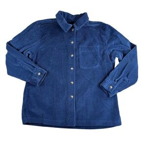 LL Bean Shirt Womens S PETITE Blue Button Up Long Corduroy Casual Nature Outdoor